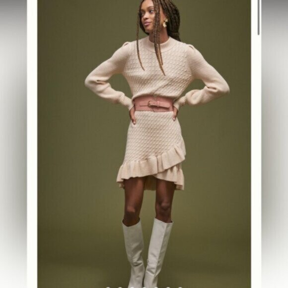 Anthropologie Flat White Long Sleeve Sweater Dress Tan Beige Size XL - Picture 1 of 7